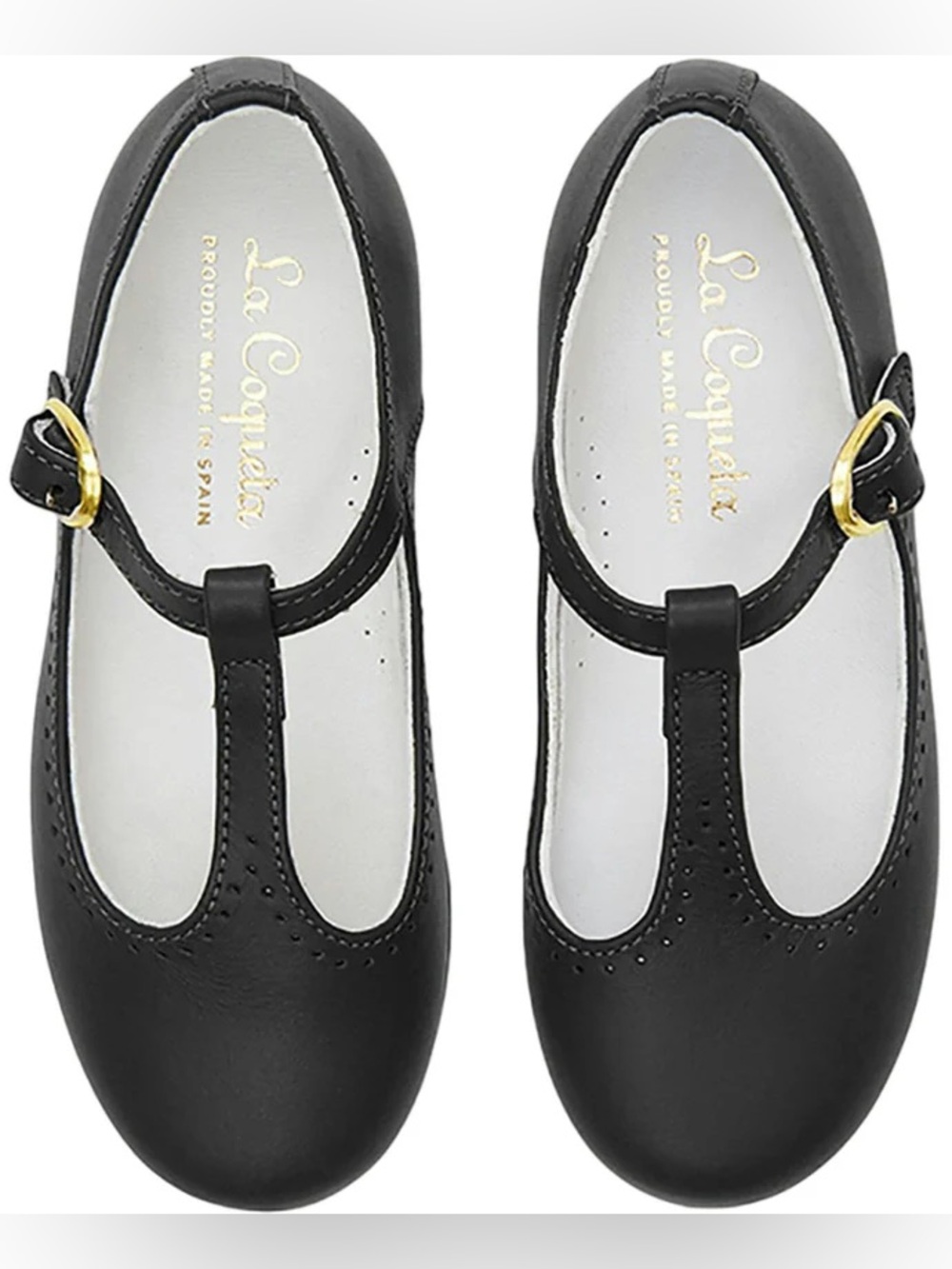 La Coqueta Black T-Bar Leather Shoes
